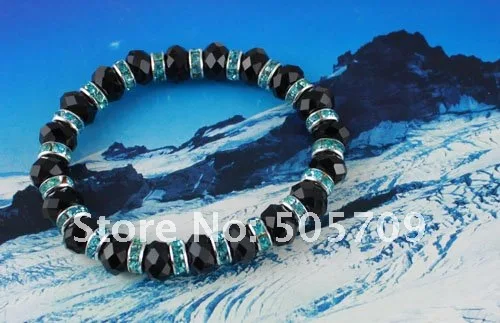 18 шт. Синий Rhinestone Rondelle черный кристалл браслет #20315