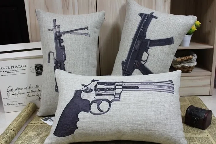 Пистолет Подушка, ретро Винтаж мир пистолет подушки, хлопок белье Подушка Home Decor диванную подушку