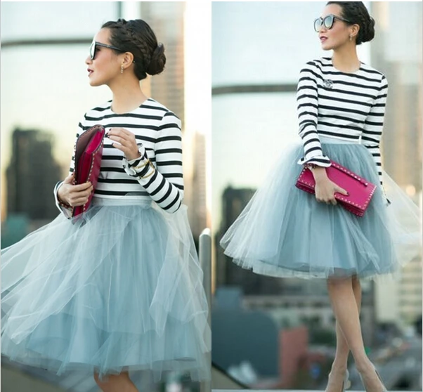 Летняя стильная 7 слойная юбка из тюля с завышенной талией на заказ зеленые Юбки