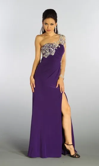 Новинка года enude бисером legant vestidos Длинные вечерние платья вечерние Фиолетовый Вечерние пикантные выпускные с рукавами