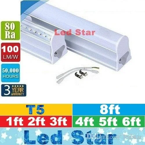 

Integrated 1ft 2ft 3ft 4ft 5ft 6ft 8ft Led T5 Tubes Lights For Cooler Door Lighting Cree Led Fluorescent Lights AC 110-240V
