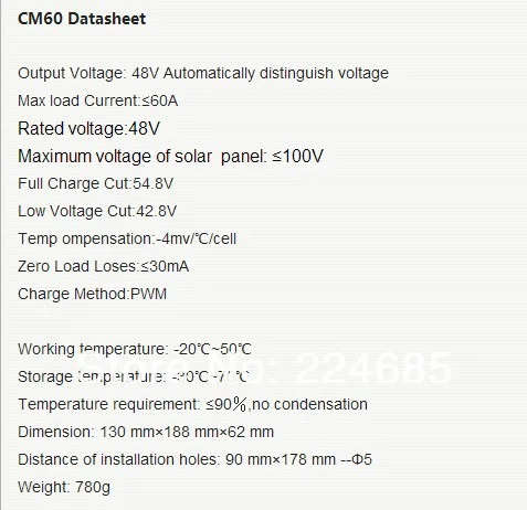 60A 48 V CM6048 Солнечный контроллер PV панели батареи Контроллер заряда солнечной системы домашнего использования в помещении