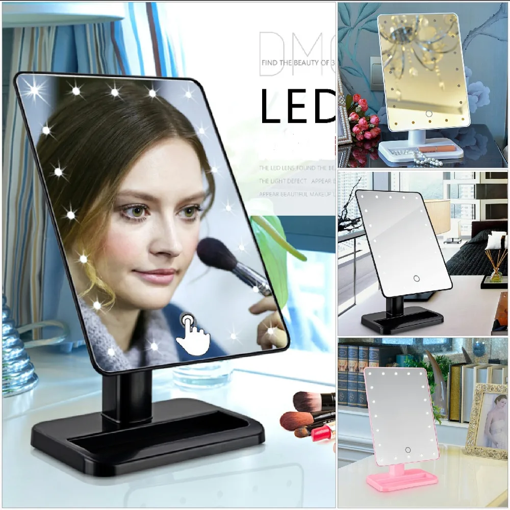 Светодиодный макияж зеркало с свет настольная лампа vanity Мода Большой женат принцесса Портативный сенсорный экран передвижное зеркало