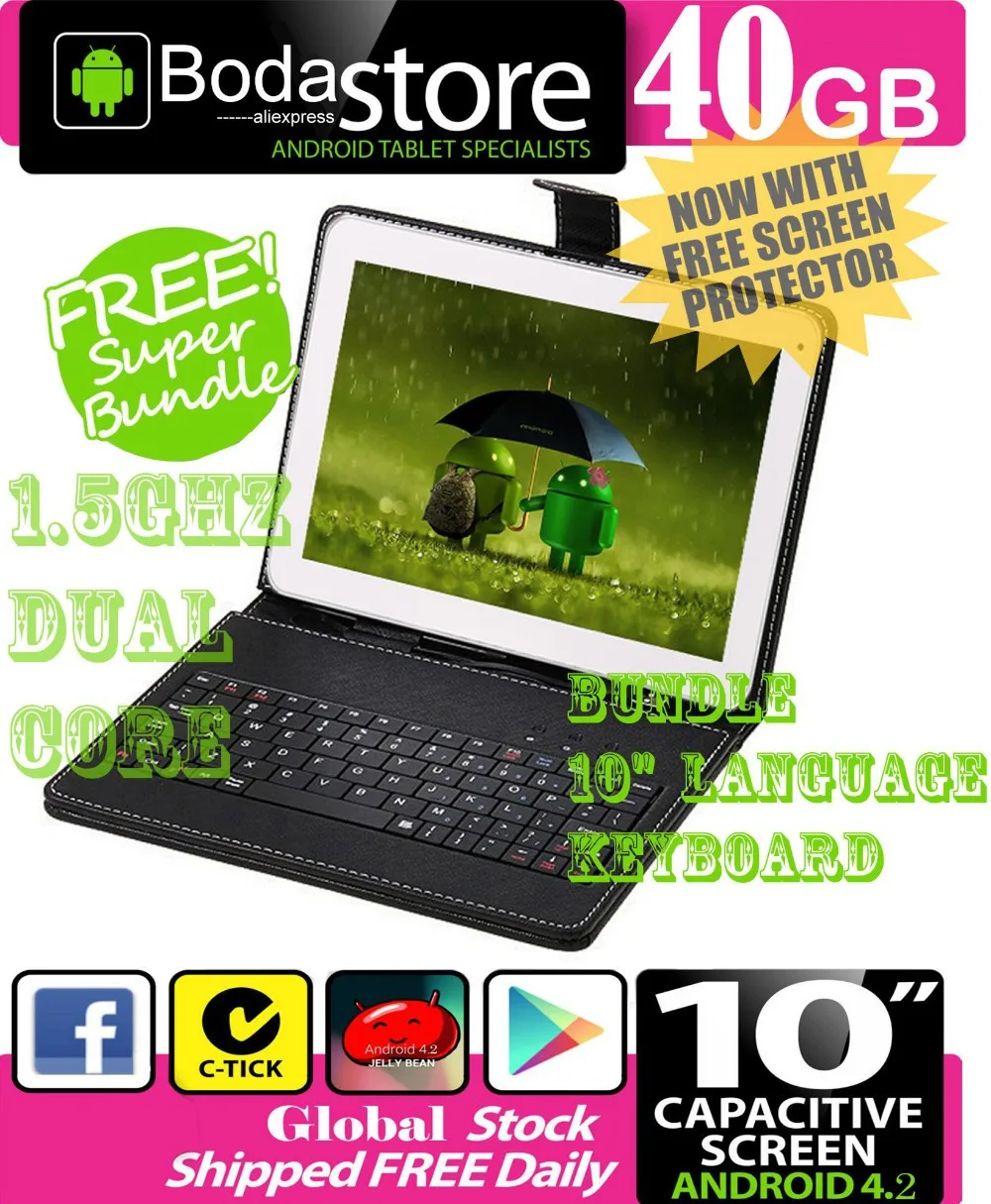 10," дюймовый 40 ГБ Boda GOOGLE ANDROID Jelly Bean 4,2 планшетный ПК емкостный экран E READER PAD TAB комплект 10" клавиатура