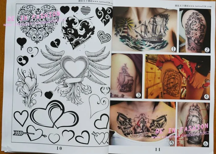 Тату-книга Flash Новая любовь цветок Рыба череп парусник дизайн работы рукописей эскиз 3D Искусство тело живопись