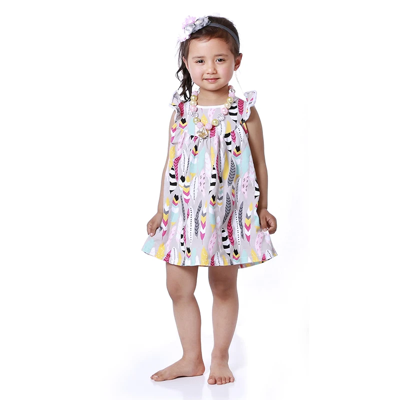 5 шт./лот акция повседневный хлопок перья платье для малышей От 2 до 9 лет прямое