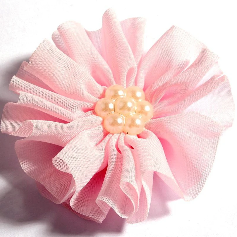 120 шт./лот 6,5 см, 15 цветов, заколка для волос шифоновые цветы с имитация жемчуга, для плетения браслетов, Женские аксессуары для волос Цветы из искусственной ткани для Ободки самодельные