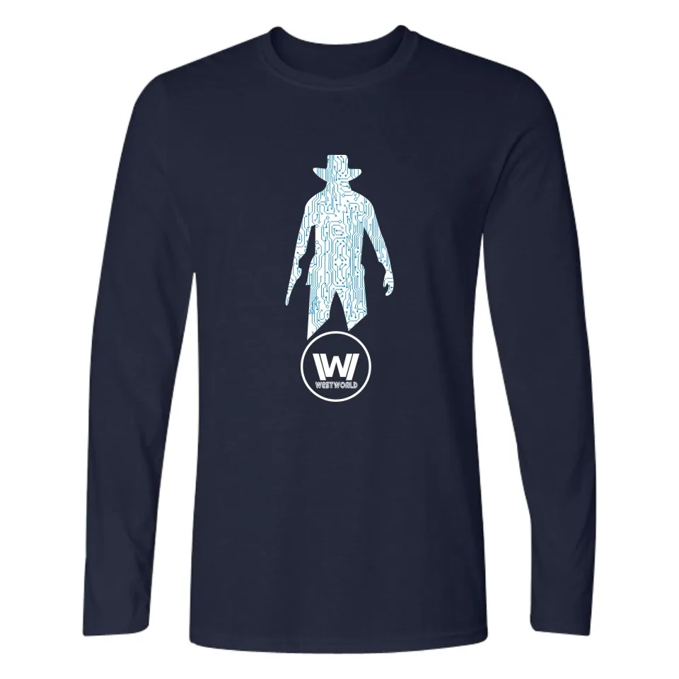 ТВ играть westworld Футболки с длинным рукавом для человека и Запад мир Печать Белый Teeshirt Для мужчин хлопковая одежда футболка для мужчин O