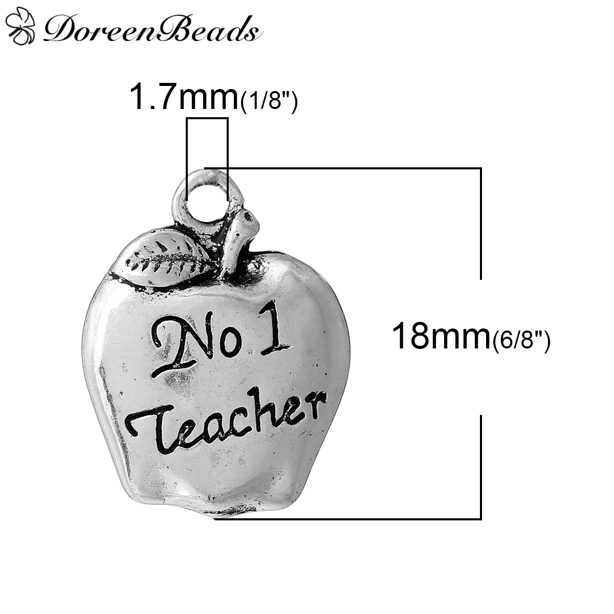 DoreenBeads амулеты Яблоко Фрукты античное серебро Цвет Гравировка 18 мм(6/") x 14 мм(4/8"), 50 шт