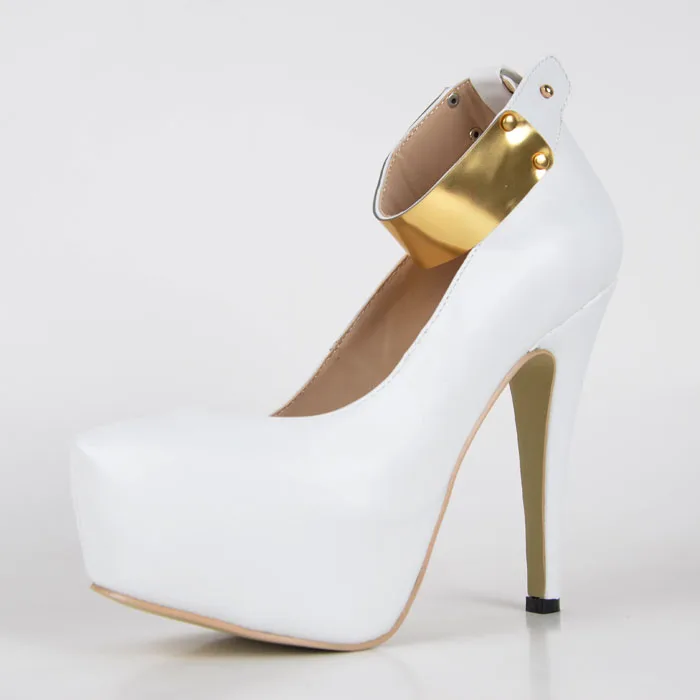 White Round Toe Ankle Strap Platform High Heels Pump Stilettos Ladies Shoes Made-to-order Plus Size Desiger Women Pumps