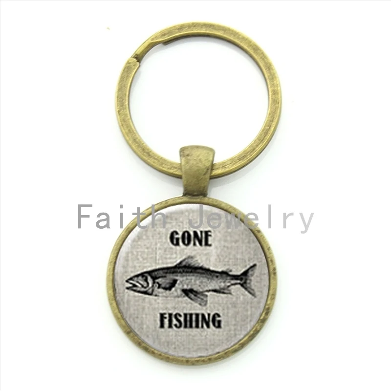 Брелок TAFREE Gone Fishing, винтажный, интересный, с изображением рыбы, брелок, шарм, морская жизнь, подарок для Него KC228 - Цвет: Antique Bronze