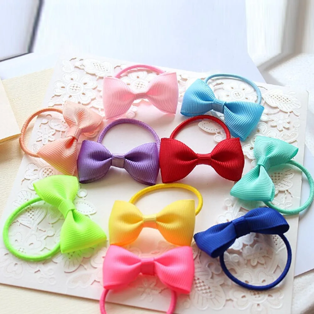 1PC Colorful Baby Girls Hair Ropes Ribbon Bows Elastic Hair Rubber