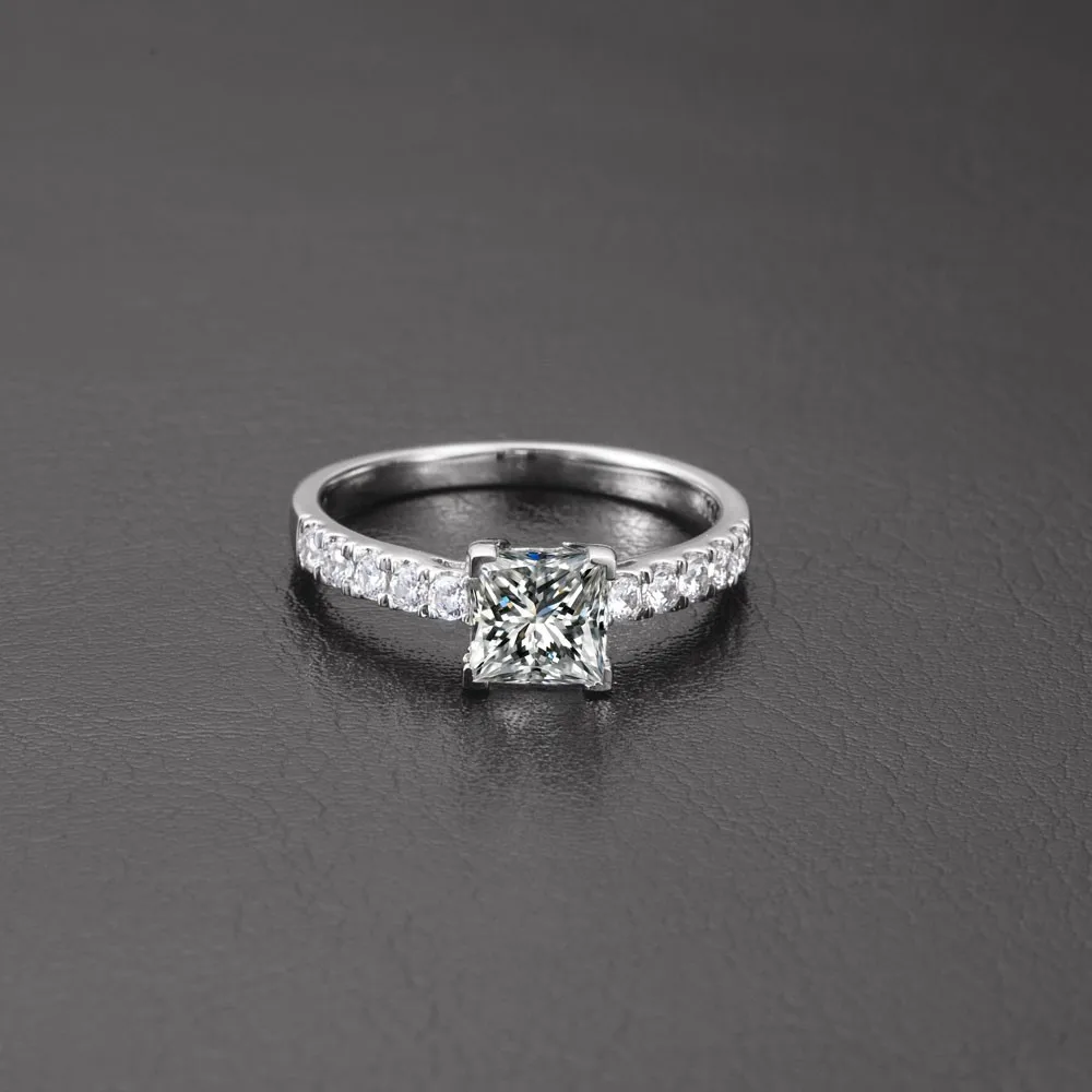 Test Solid 18 K Белое Золото бренд Charles& Colvard Moissanite 1CT принцесса Moissanite бриллиантовое кольцо для женщин