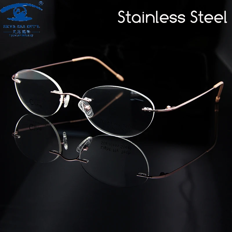 

ESNBIE New Pink Spectacles Frame Woman Retro Luxury Oval Rimless Eyeglass Frames Women Prescription Eyewear Rx