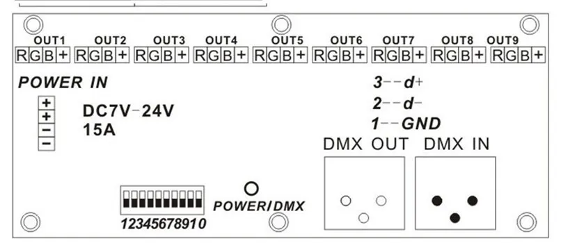27channel легко постоянное напряжение dmx декодер с RJ45 интерфейс, DC7-24V вход