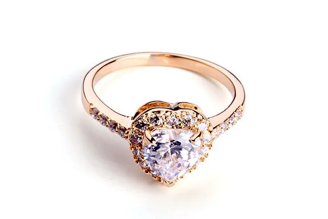 Розовое золото цвет фианит сердце дизайн обручальное кольцо для женщин