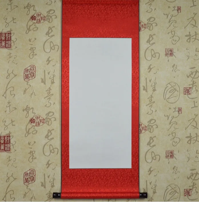 Китайская живопись в рамке каллиграфия прокрутки пустые четыре фута четыре полностью точные вертикальные шелковые 012
