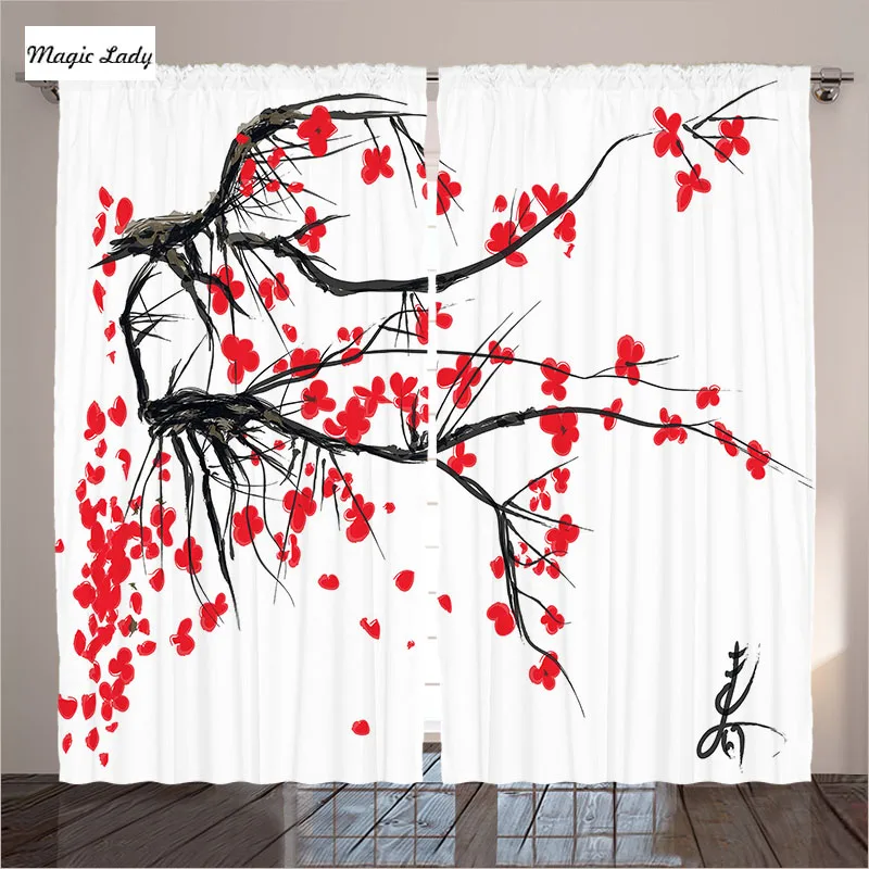 Blackout Curtains Bedroom Living Room Decor Sakura Blossom Japanese