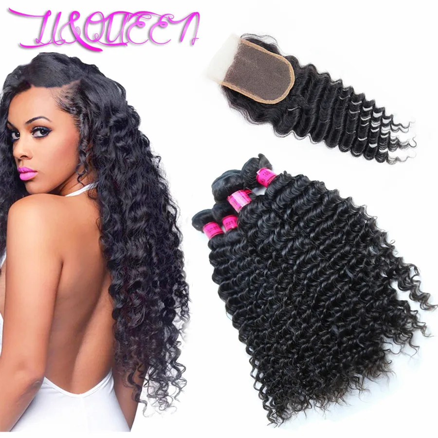 Brazilian Virgin Hair With Closure Deep Wave With Closure Queen Hair Products Human Hair With Closure 3 Bundles With Closure