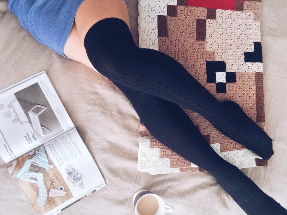 ТЕПЛЫЕ ЧЕРНЫЕ ЧУЛКИ ГОЛЬФЫ С УЗОРОМ с Алиэкспресс