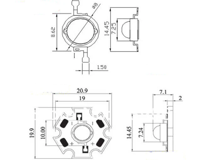 50 шт./лот 3 Вт синий светодиод сценический 460-470nm 45-50lm