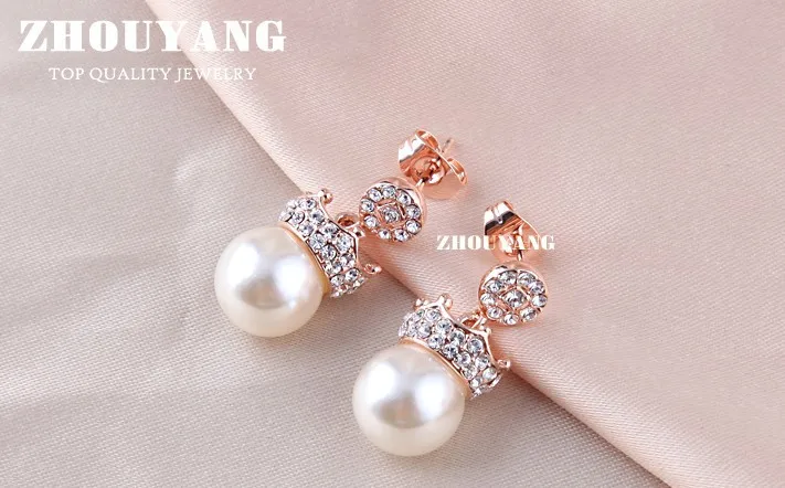 ZHOUYANG ZYE163 имитация жемчуга розовое золото цвет серьги гвоздики ювелирные изделия Сделано из натуральных оптовая продажа австрийского