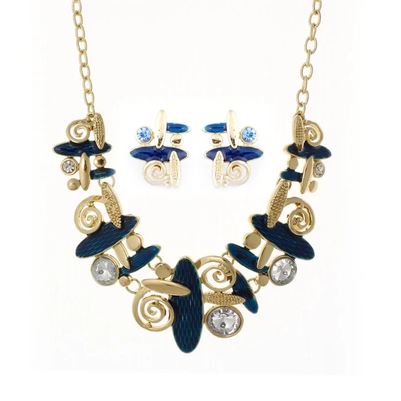 Classic Top Quality Alloy Rhinestones Leaf Necklac...
