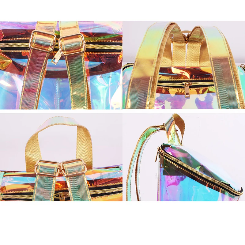 Для женщин прозрачный рюкзак высокое качество серебро лазерной голограммой