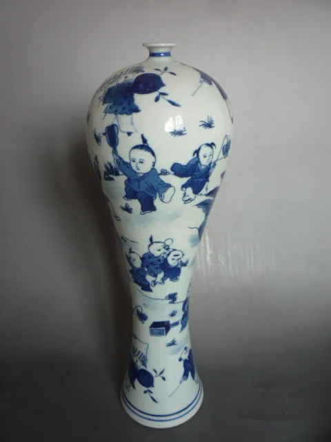 Редкие Цяньлун (1711-1799) Цинхуа porcelainchildren игровая диаграмма ваза, лучшая коллекция и украшения, Бесплатная доставка