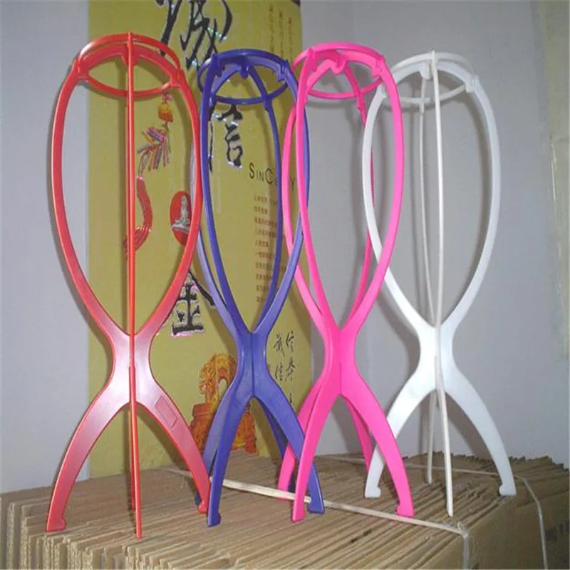 5Pcs Plastic Wig Stand Wig Hanger Stand Pink Portable Collapsible