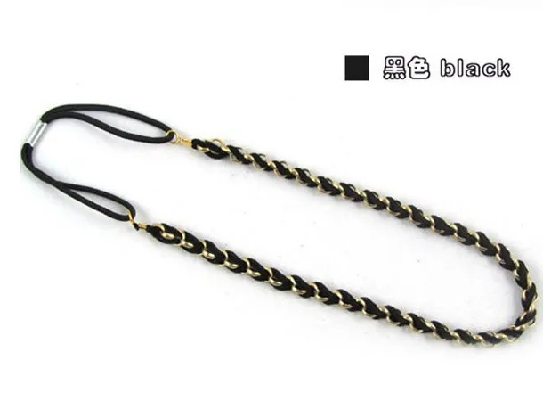 Новинка 2019r,, модные кожаные эластичные повязки на голову с металлической цепочкой, аксессуары для волос, вечерние повязки на голову, 12 шт./лот