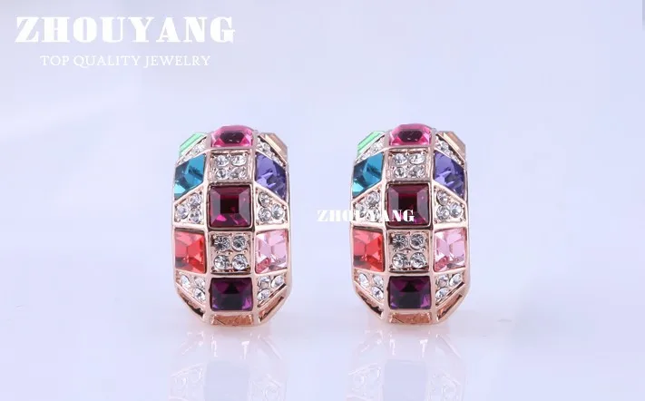 ZHOUYANG ZYE065 небольшой клип золотые, розовые серьги цвет серьги натуральная оптовая продажа австрийского хрусталя