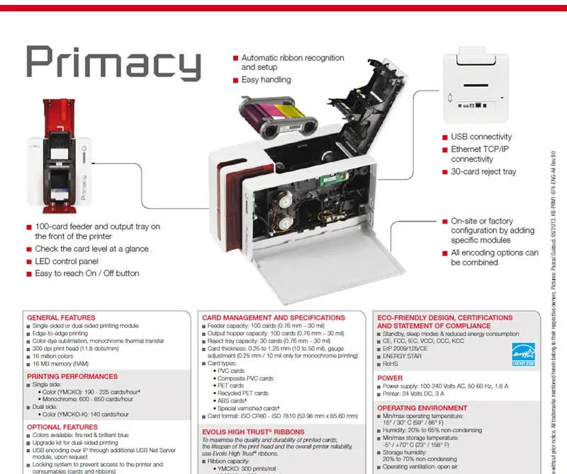 Принтер Evolis Primacy, односторонняя лента R5F008S140 YMCKO