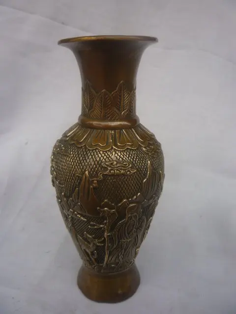 Редкий Старый MingDynasty медь ваза, с резьбой и марки, декоративные, лучшая коллекция и украшения, Бесплатная доставка