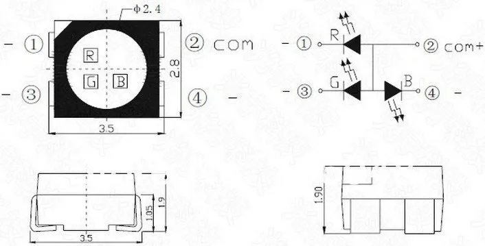 200 шт./лот 3528 smd rgb led, rgb SMB лампы, pb бесплатно