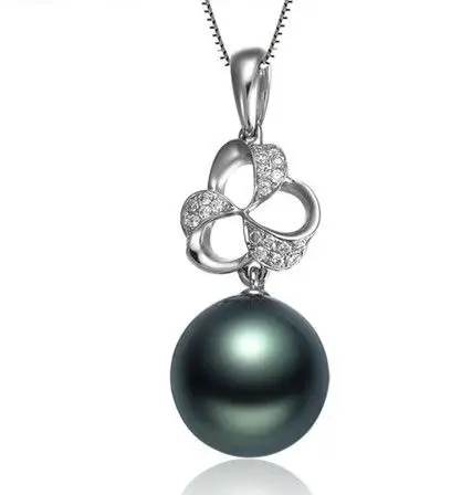 Clssic GVBORI 9-10mmtahiti черный жемчуг и алмазных подвеска 925 серебро Цепочки и ожерелья для Для женщин круглый Ювелирные украшения