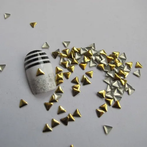 1 сумка OD-32-Gold 3D 4 мм Золотой треугольный металлический гвоздь Блестящий Декор прекрасный внешний вид