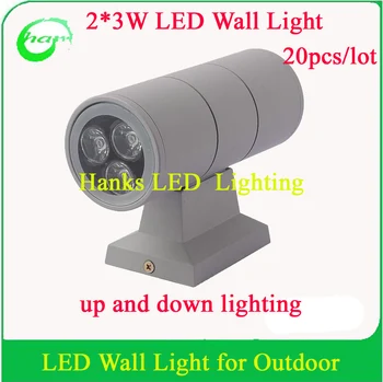 

2 year warranty Epistar 2*3w led wall light waterproof outdoor/2 heads 6w led garden wall light up and down wall lamp