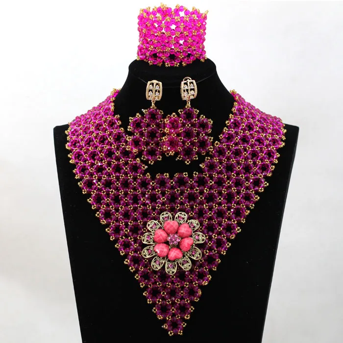 Simple Silver Crystal Party Statement Jewelry Set Chunky Bib Wedding Nigerian Jewelry Set Lady Birthday Gift Free shipping WD038 - Окраска металла: 15