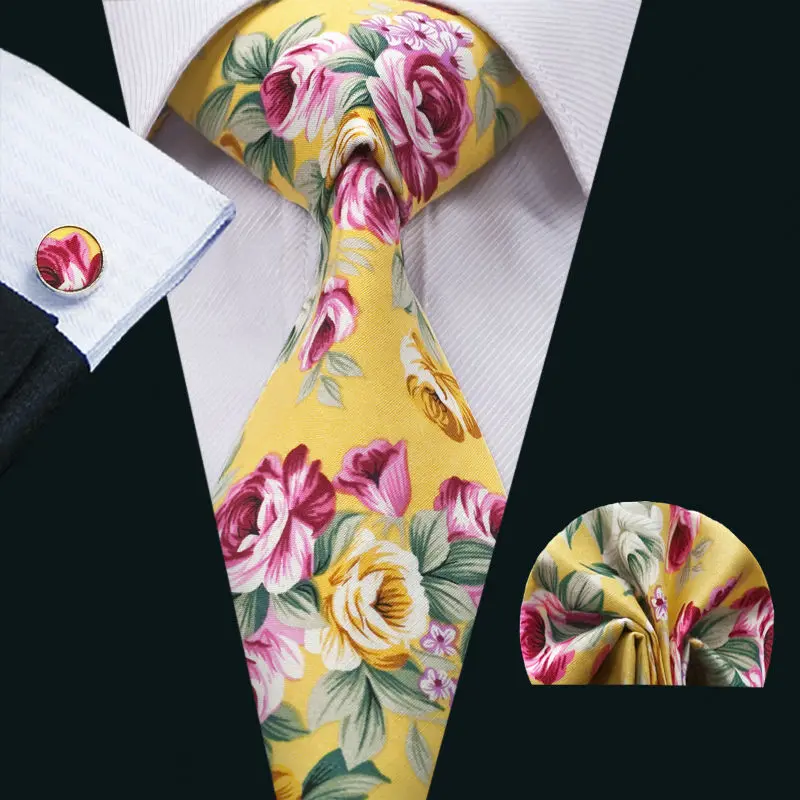 FA-1390 Barry.Wang New Arrival Fashion Colorful Cotton Ties For Men High Quality Necktie Hanky Cufflinks Set For Wedding Party