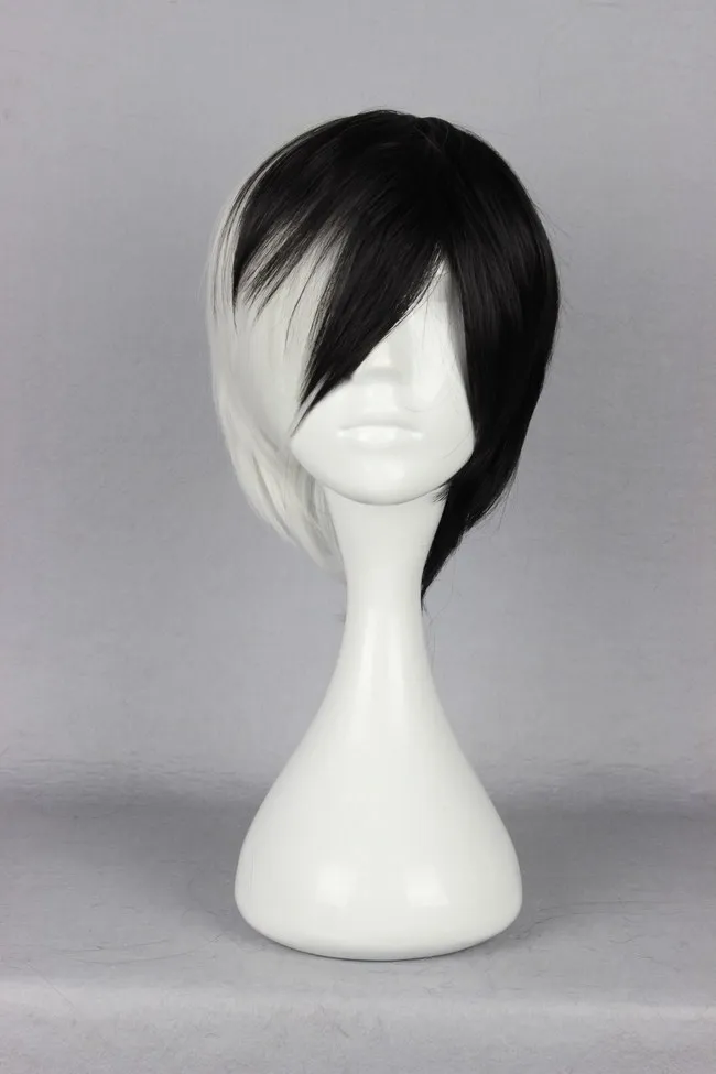 MCOSER 32 см черный и белый косплей короткие синтетические волосы вечерние парик Высокая температура волокна волос WIG-502G