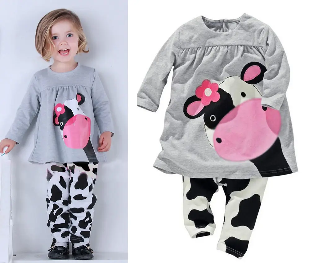 

Cotton Kids Baby Girls T-shirt + pants Set Outfits Summer Fall Clothing