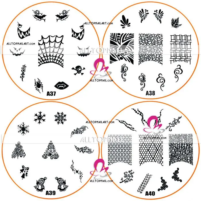 7 см тиснения серии Дизайн ногтей изображение шаблона штемпеля плиты 400 шт./лот A_Grade Нержавеющая сталь большой штамповка плиты изображения A01-A40