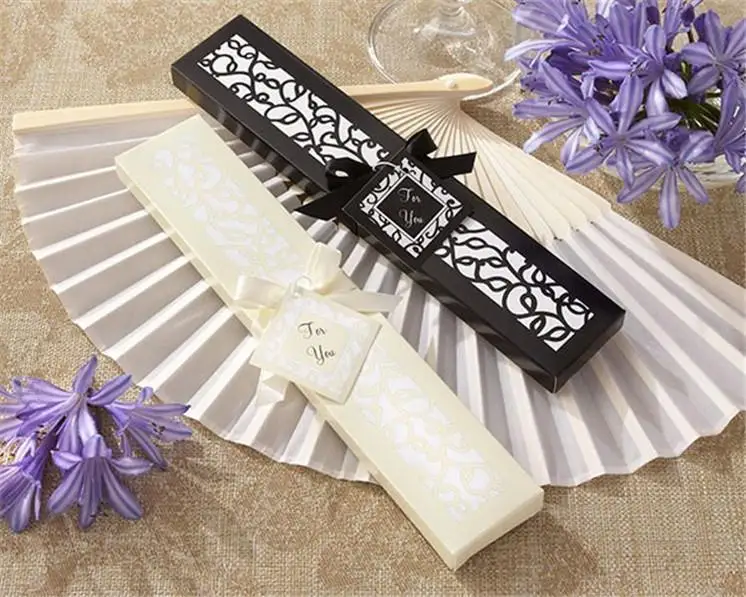 Support printing text for fans with retail elegant gift box folding wedding silk fan personalized wedding favors for guests