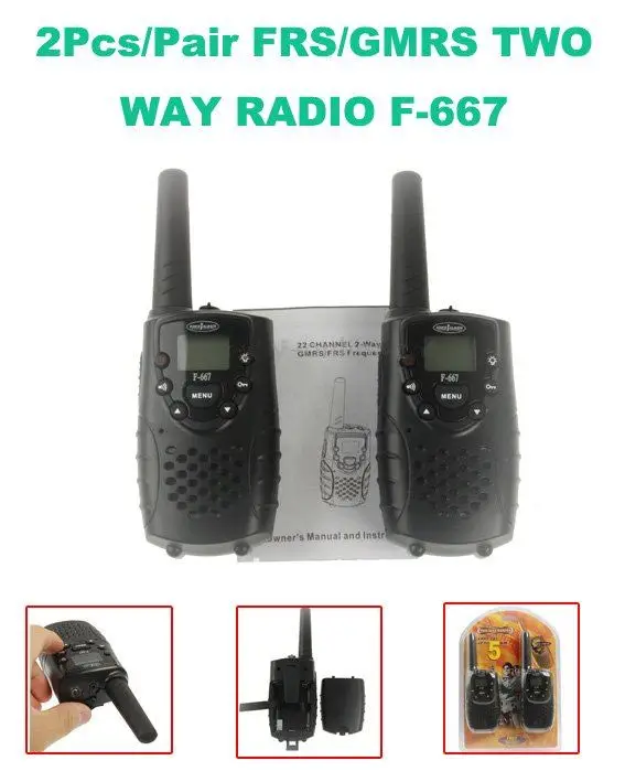 Лидер продаж мини 22 Каналы ФРС/GMRS ЖК-дисплей Экран f-667 двусторонней Радио(2 шт./пара) со встроенным фонариком