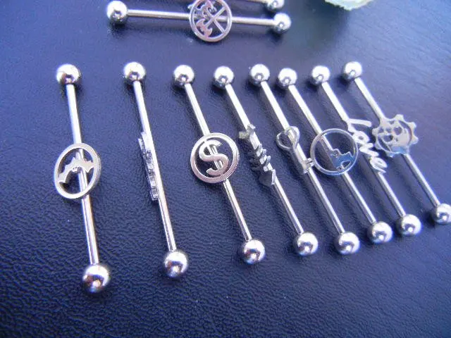 316L Lot 50pcs Free Shippment 14g Industrial Ear Barbells body jewelry body piercing jewelry