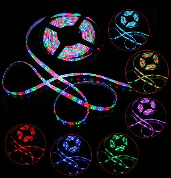 5 м 3528-Водонепроницаемый SMD Светодиодные ленты 300 светодиодов 5 м 3528 RGB LED контроллер 24 клавиш + 12V2A Мощность адаптер