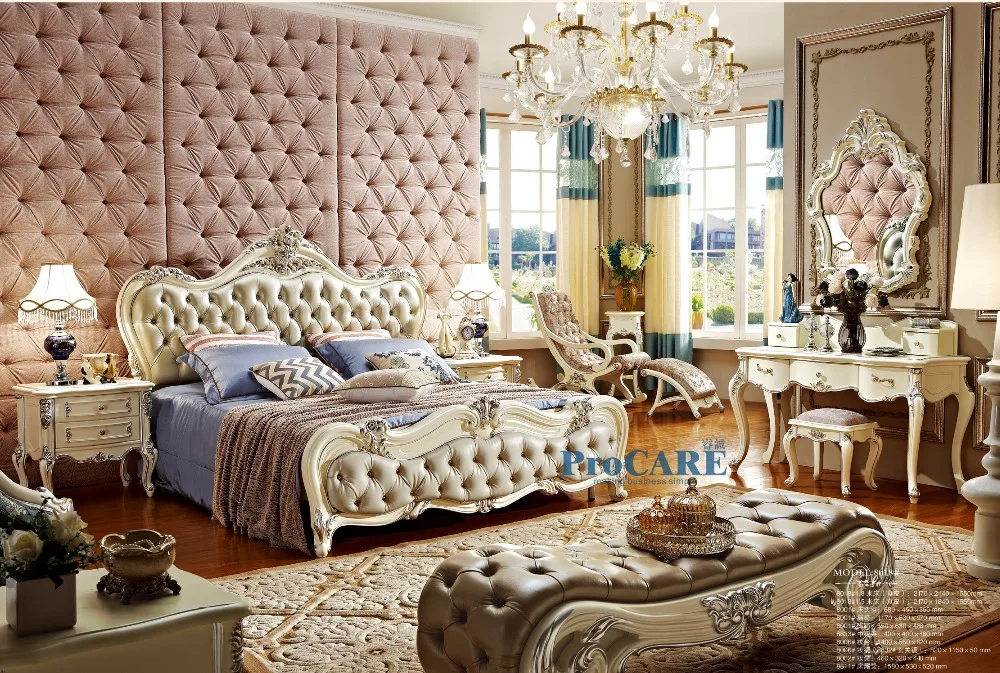 Popular Antique Bedroom Furniture Styles-Buy Cheap Antique Bedroom luxury European classic style woodcarving bedroom furniture set with 1.8m genuine leather bed,nightstand, dresser & bench-8018 - Popular Antique Bedroom Furniture Styles-Buy Cheap Antique Bedroom