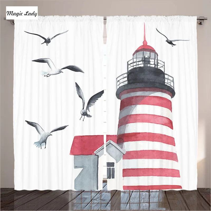 Curtains Curtains Living Room Bedroom Lighthouse Seagulls Beach Aid