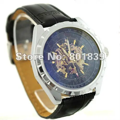 Mens Black Dial Blue Face Automatic Wrist Watch Skeleton Rare Nice Gift Wholesale Price A486